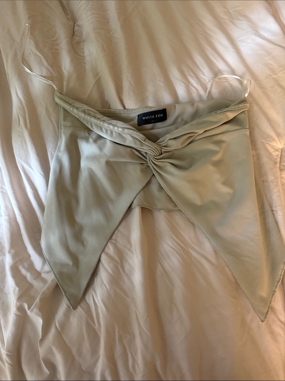 White Fox Twist-Front Crop Top in Sage